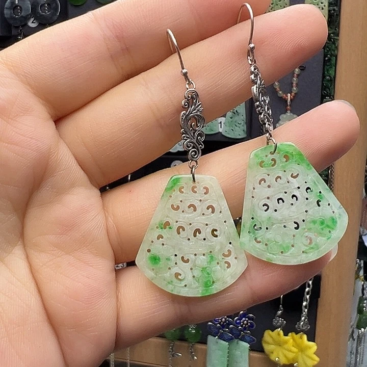 翡翠银S925镶嵌耳饰圆*544445