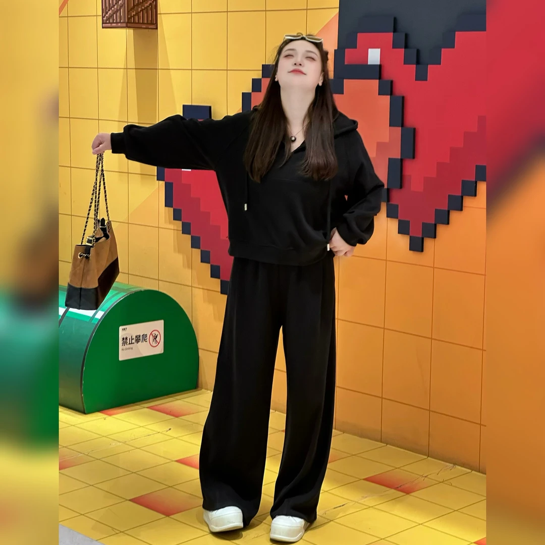 楠序【巨好看】魏魏微胖女装 冬季新款韩版时尚休闲卫衣套装NX13858