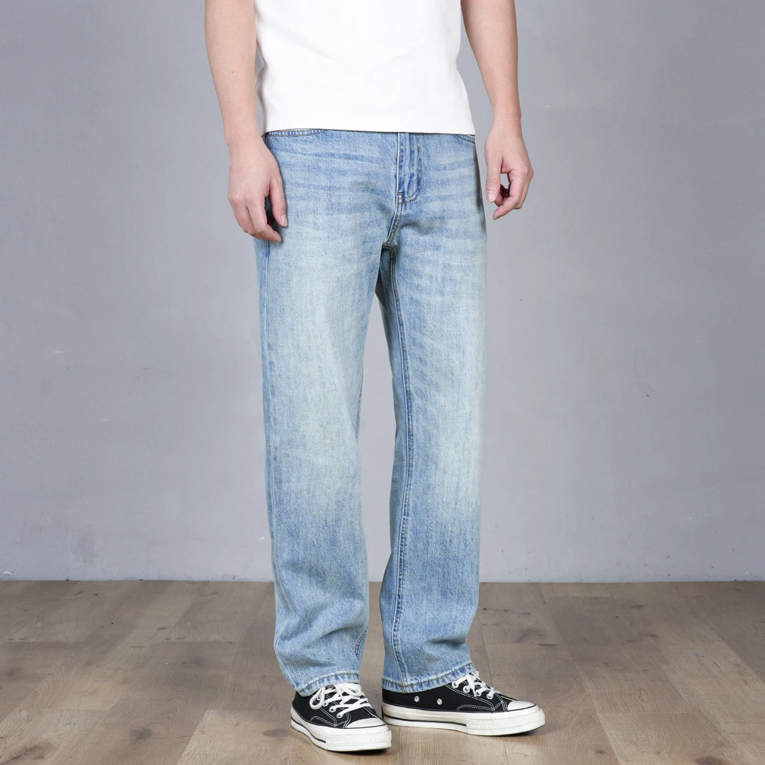 SEVENTH/第七路【宽松直筒】11.5盎司春秋水洗浅蓝牛仔裤男士冰蓝色