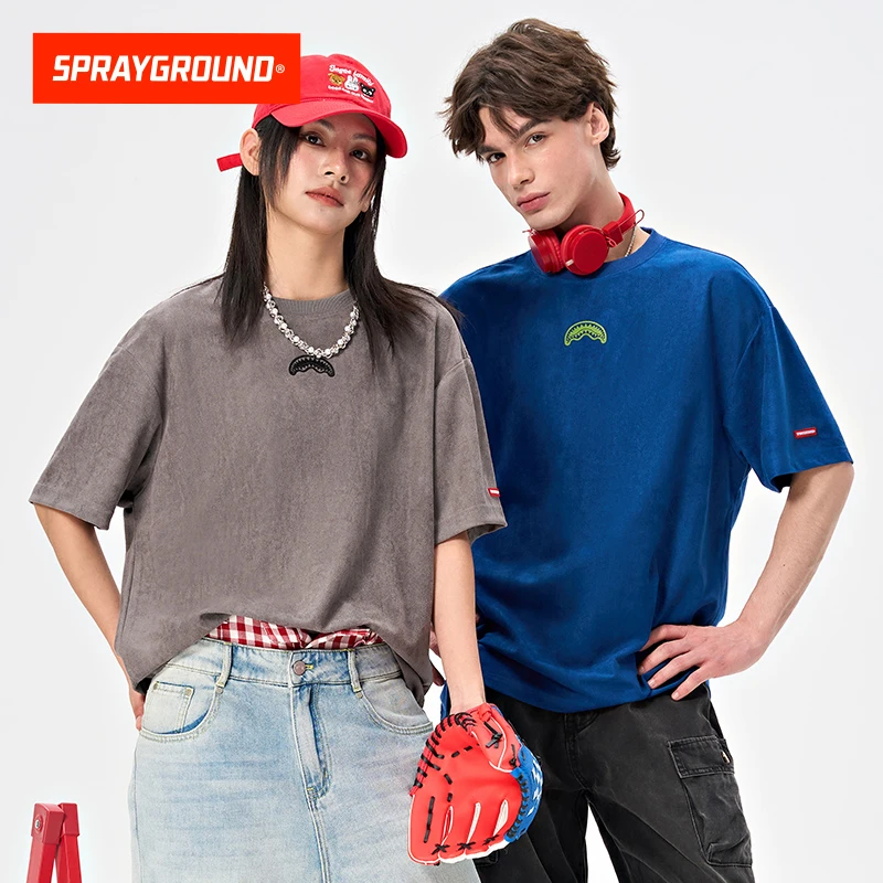 SPRAYGROUND鲨鱼嘴短袖T恤圆领麂皮绒春夏百搭潮流JM WE120207