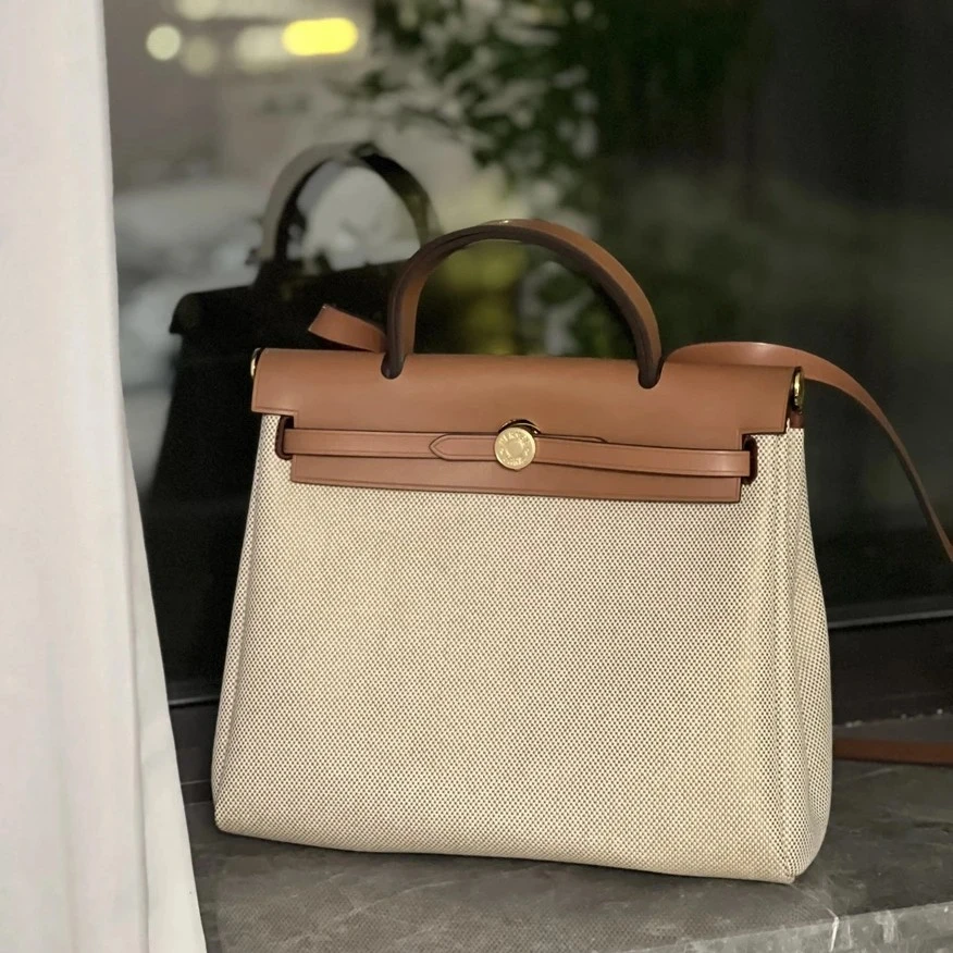 95新 Hermes/爱马仕 herbag31米色拼棕包/优品