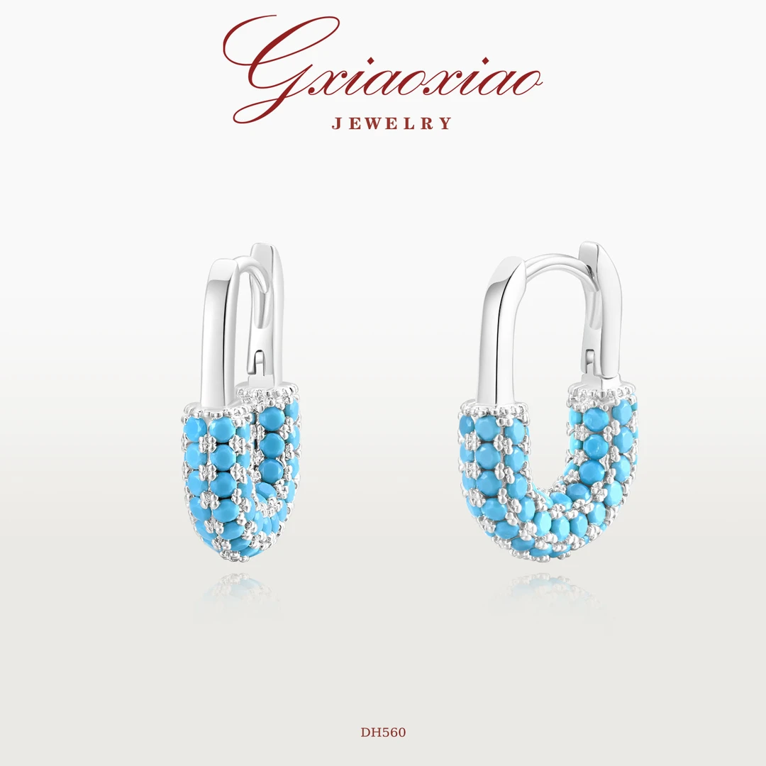G XIAOXIAO 镀K金 法式轻奢时尚蓝色U形耳环 DH560