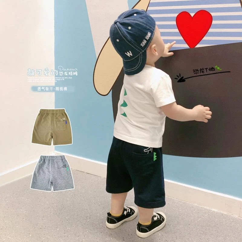 2025夏季纯棉男孩宝宝卡通恐龙小童短裤薄款儿童裤子超洋气五分裤