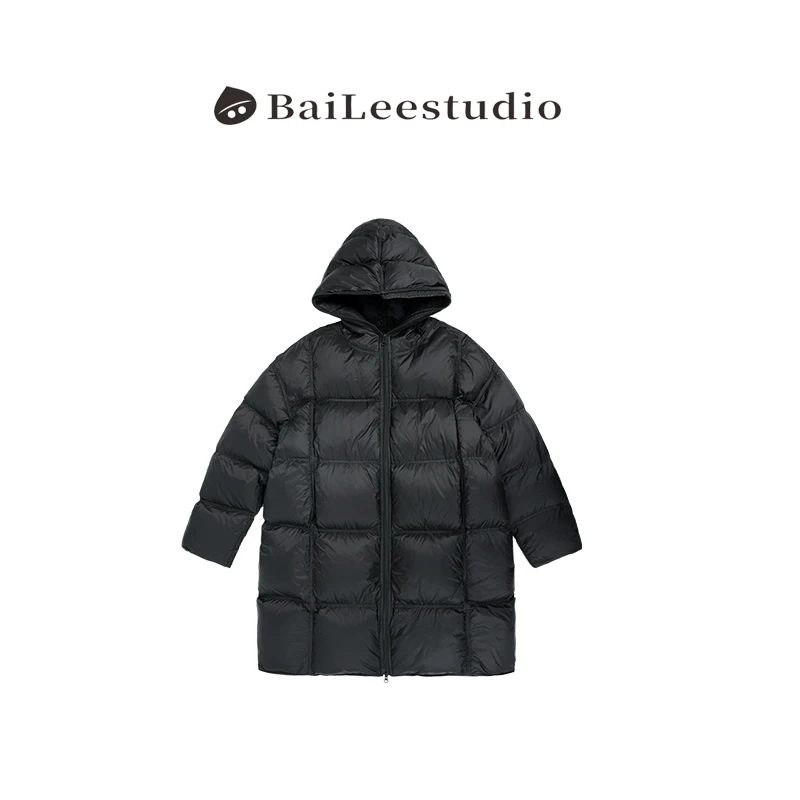 【柏栗良品】韩范百搭冬季宽松连帽中长款羽绒服外套女8028