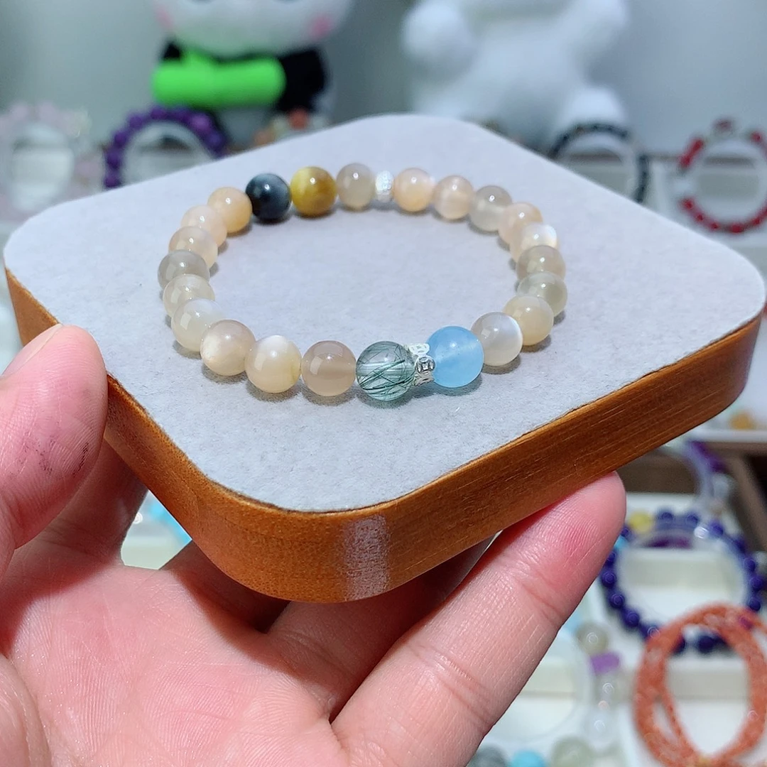 手链银S925镶嵌水晶月光石手串