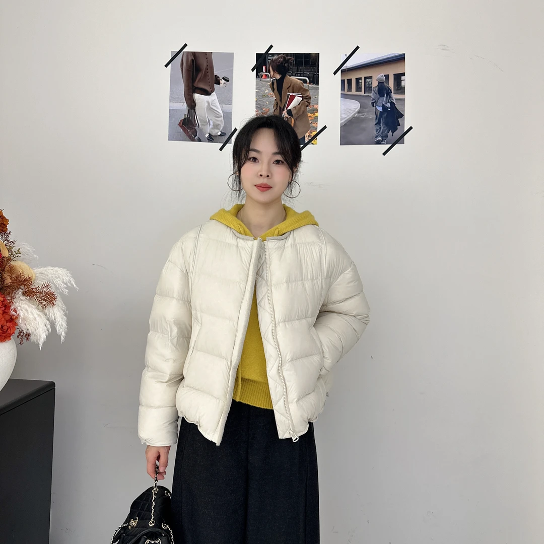 羽绒街头风潮流时尚圆领短款女士纯色