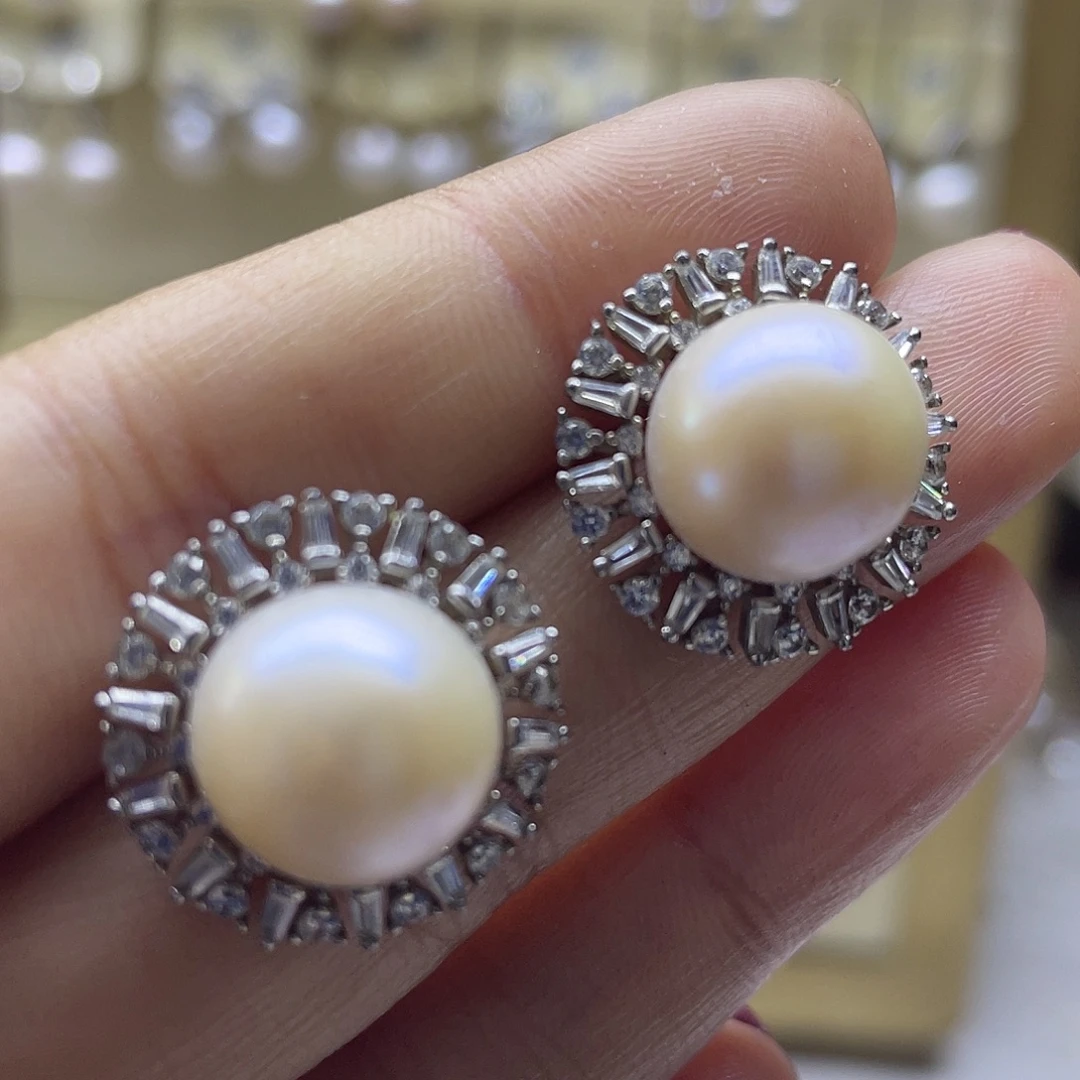 银S925镶嵌淡水珍珠耳饰