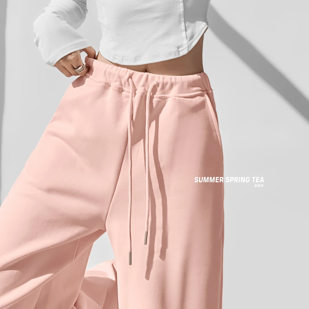 【明星同款】2025新款抽绳褶皱阔腿裤女宽松微喇裤百搭休闲运动裤