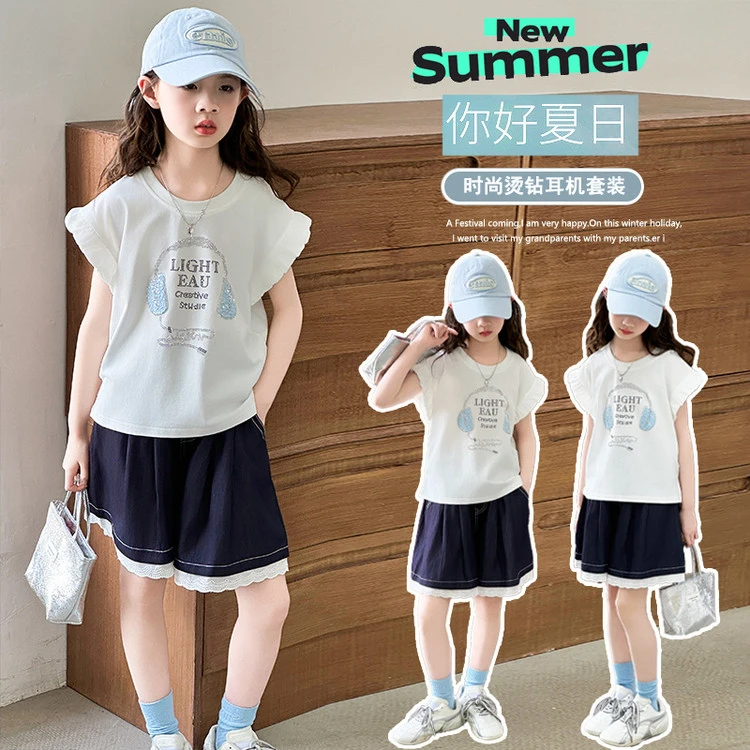 女童套装韩范新款夏季中大童女孩夏天休闲洋气甜美短袖运动套装潮
