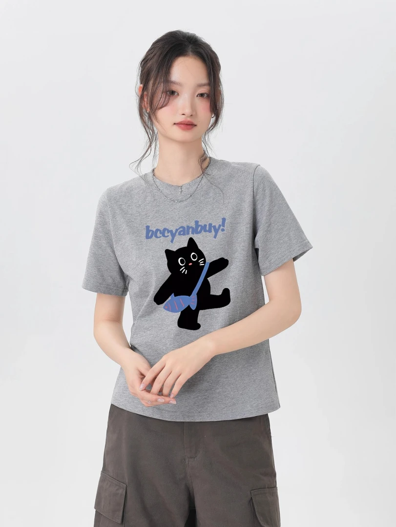 【辣妹T恤】2025夏新款圆领短袖韩版美式女纯棉T恤ins百搭潮牌