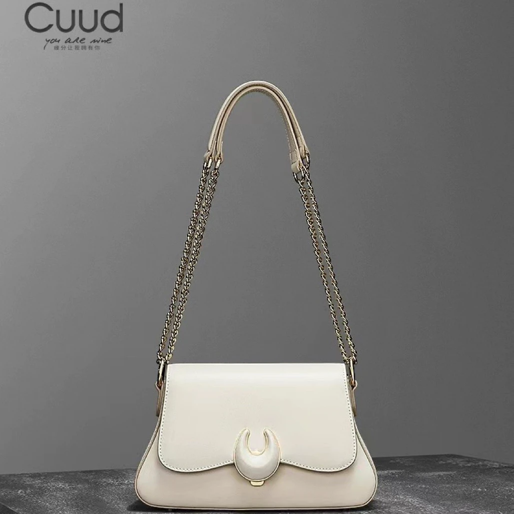 【专柜】Cuud新款时尚轻奢牛皮链条腋下包小众单肩斜挎手提真皮女包