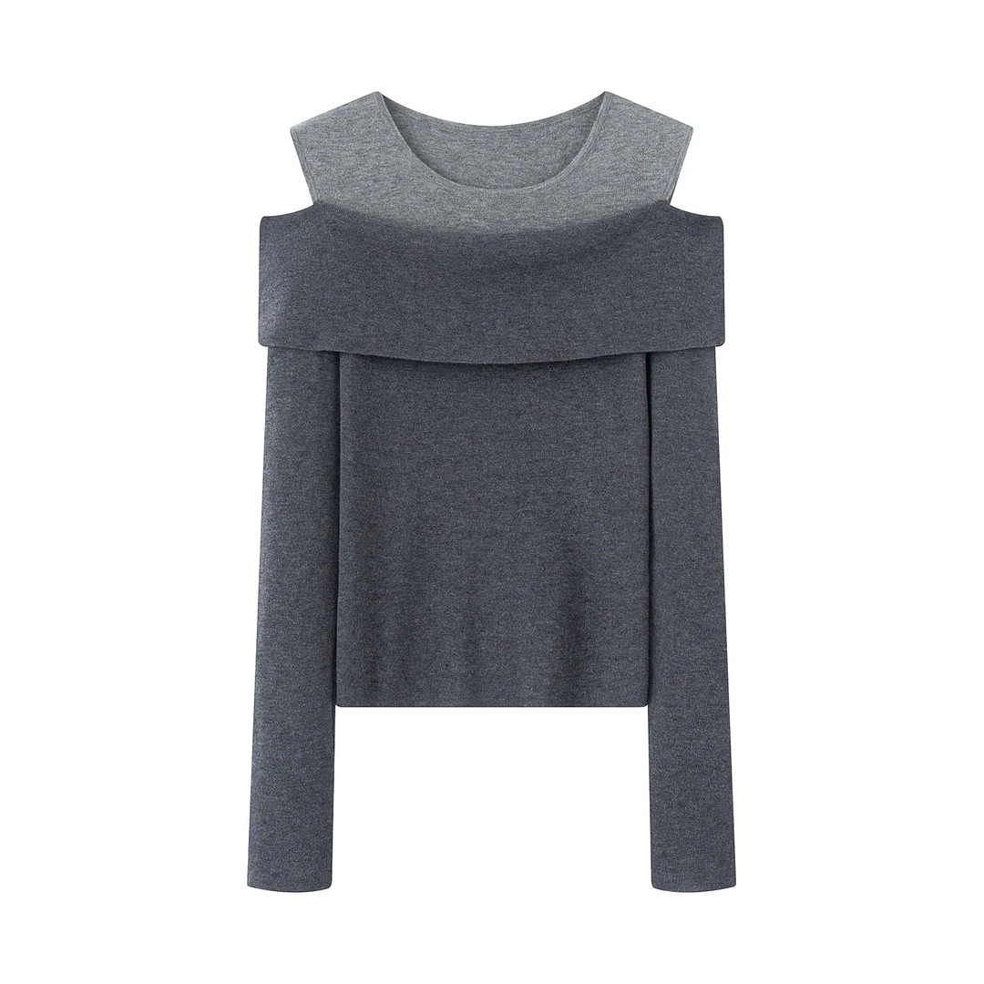 【宠粉福利】艾家-设计师针织衫女2026春季新款修身露肩上衣7176