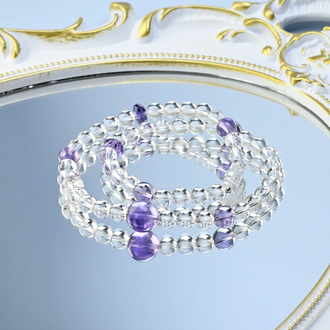 【仙紫】宝玥珠宝-天然白/紫水晶双圈多圈手串6mm-A070【多样性发一】