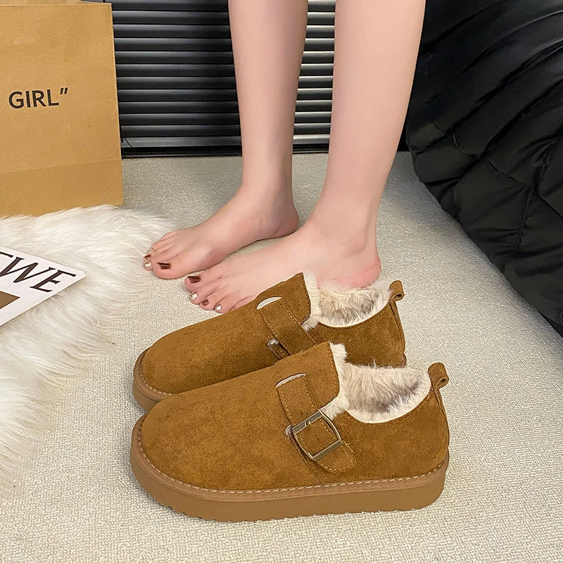 平底勃肯鞋女加绒保暖雪地靴女2025新款冬季乐福鞋豆豆鞋博肯棉鞋