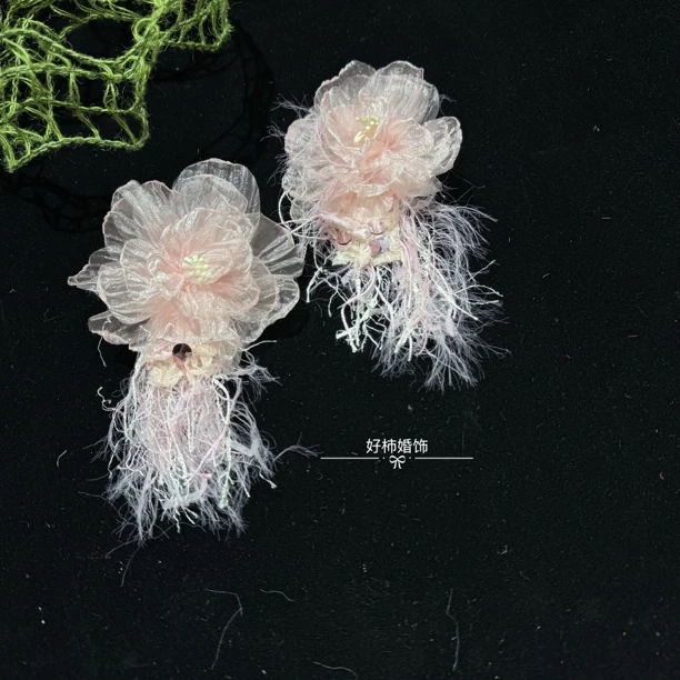 非金属布艺耳饰 好柿｜277小众新娘晨袍仙仙夸张耳饰敬酒礼服头饰