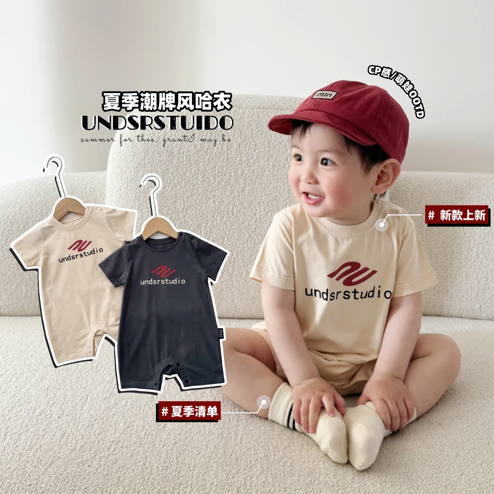 婴儿连体衣夏装薄款哈衣超萌宝宝短袖印花爬服ins风潮新生儿衣服