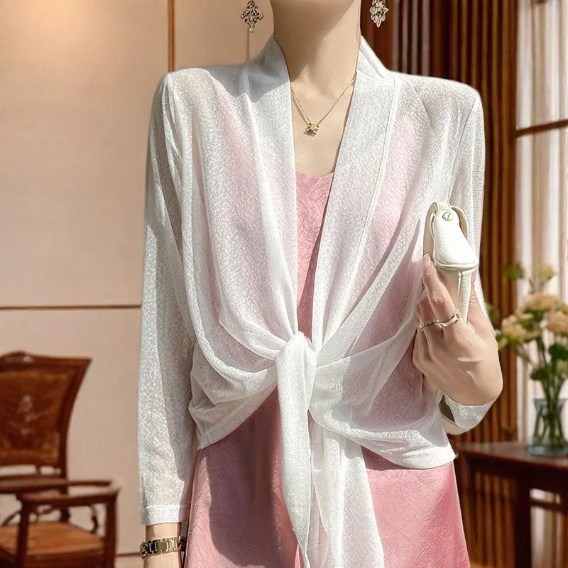 网纱防晒衣女小披肩夏季配裙子外搭罩衫宽松百搭空调衫针织衫开衫