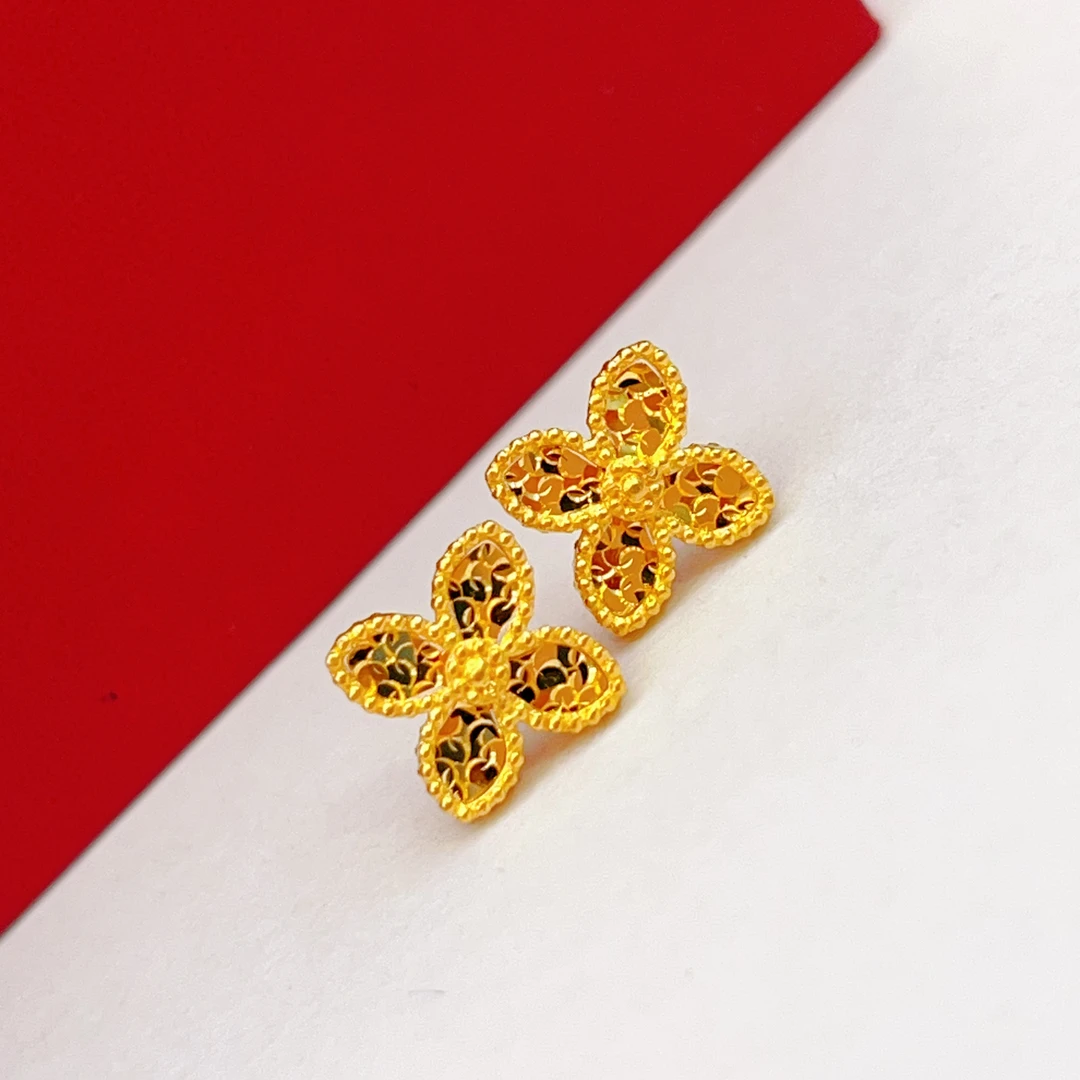 足金999四叶草幸运繁星爆闪爆亮时尚潮流轻奢精美碎冰耳钉