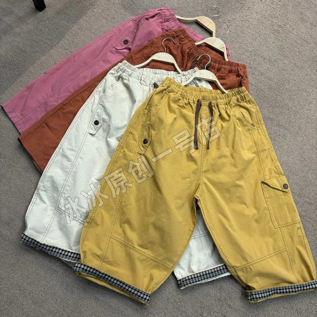 【冰冰一号店】5681 4休闲时尚复古高品质翻边格子明线七分裤欧韩