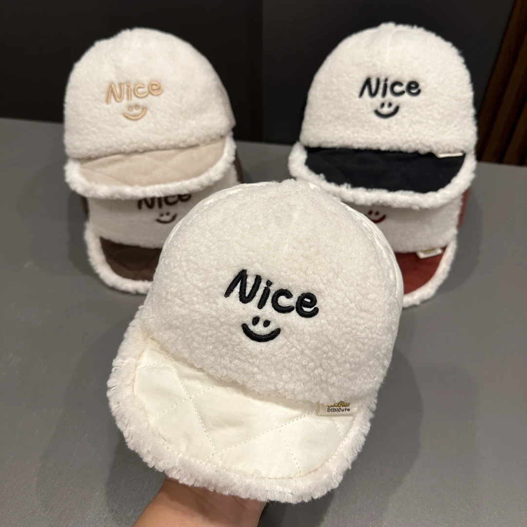 【暖萌笑脸】儿童帽秋冬季字母棒球帽男孩宝宝毛绒加厚保暖鸭舌帽潮