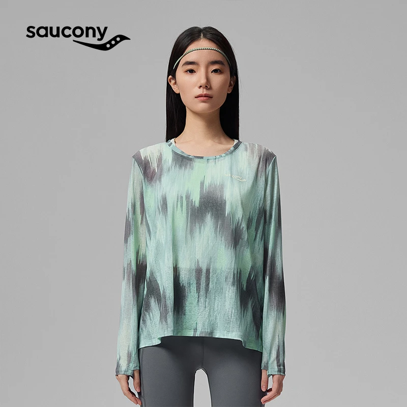 索康尼女子春夏运动跑步长袖防晒T恤健身登山宽松透气上衣