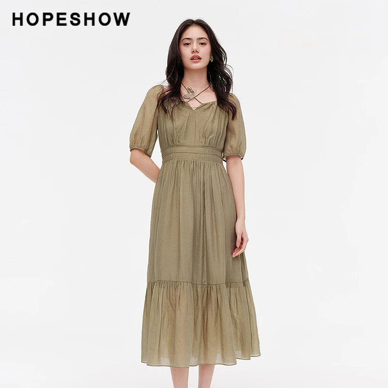 【女装优选WH】红袖/HOPESHOW法式连衣裙夏季女系带领裙89124191634