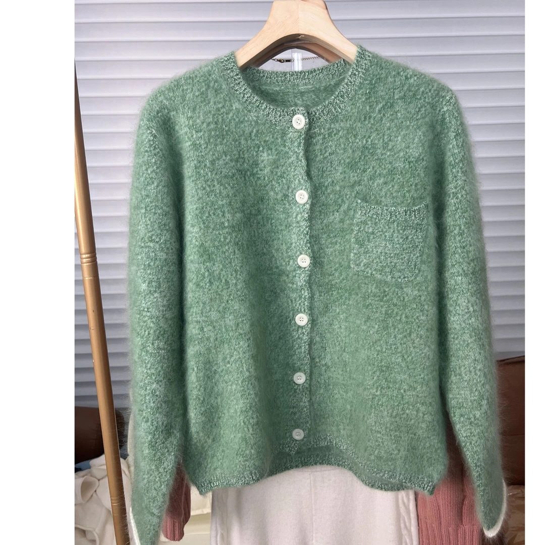 春上新时尚感拉满 珍贝花纱100羊绒圆领长袖毛衣开衫外套女