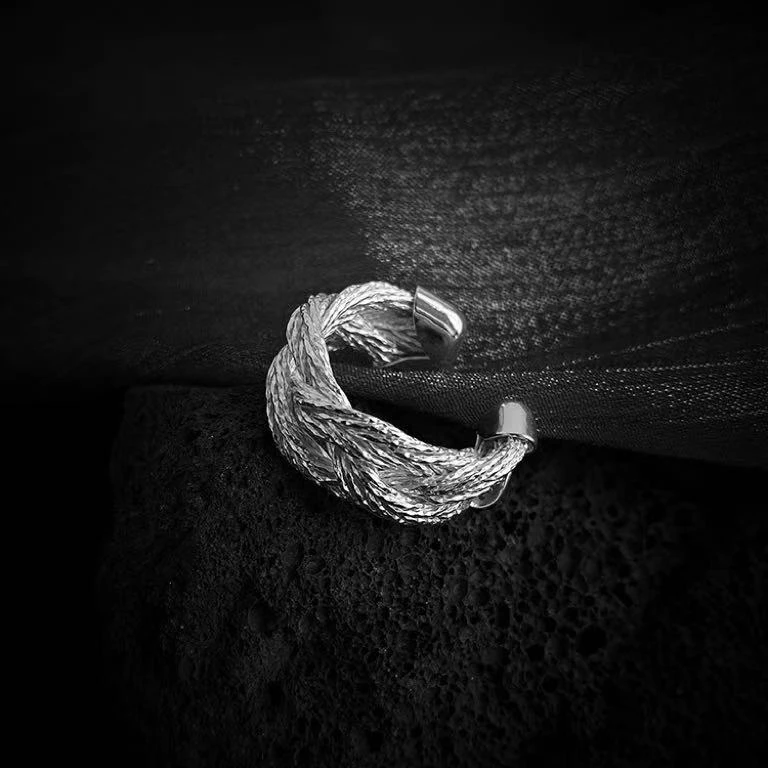 铜合金戒指 编制缠绕银色开口戒指冷淡风精致女人味 A214