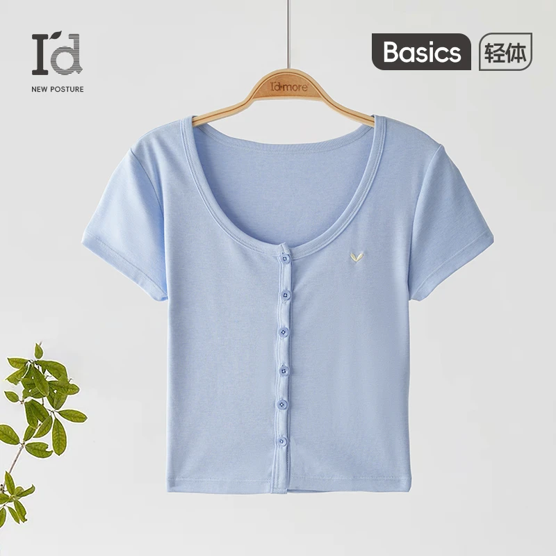 修身纯色桑蚕丝短袖T恤夏季柔软显瘦短款开衫运动上衣