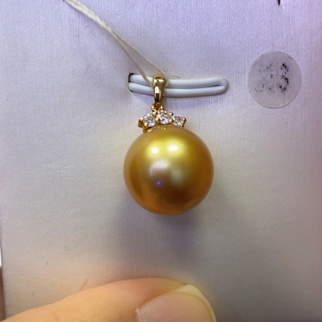 吊坠(不含链)18K金镶嵌海水珍珠浓茶金正圆12.6mm