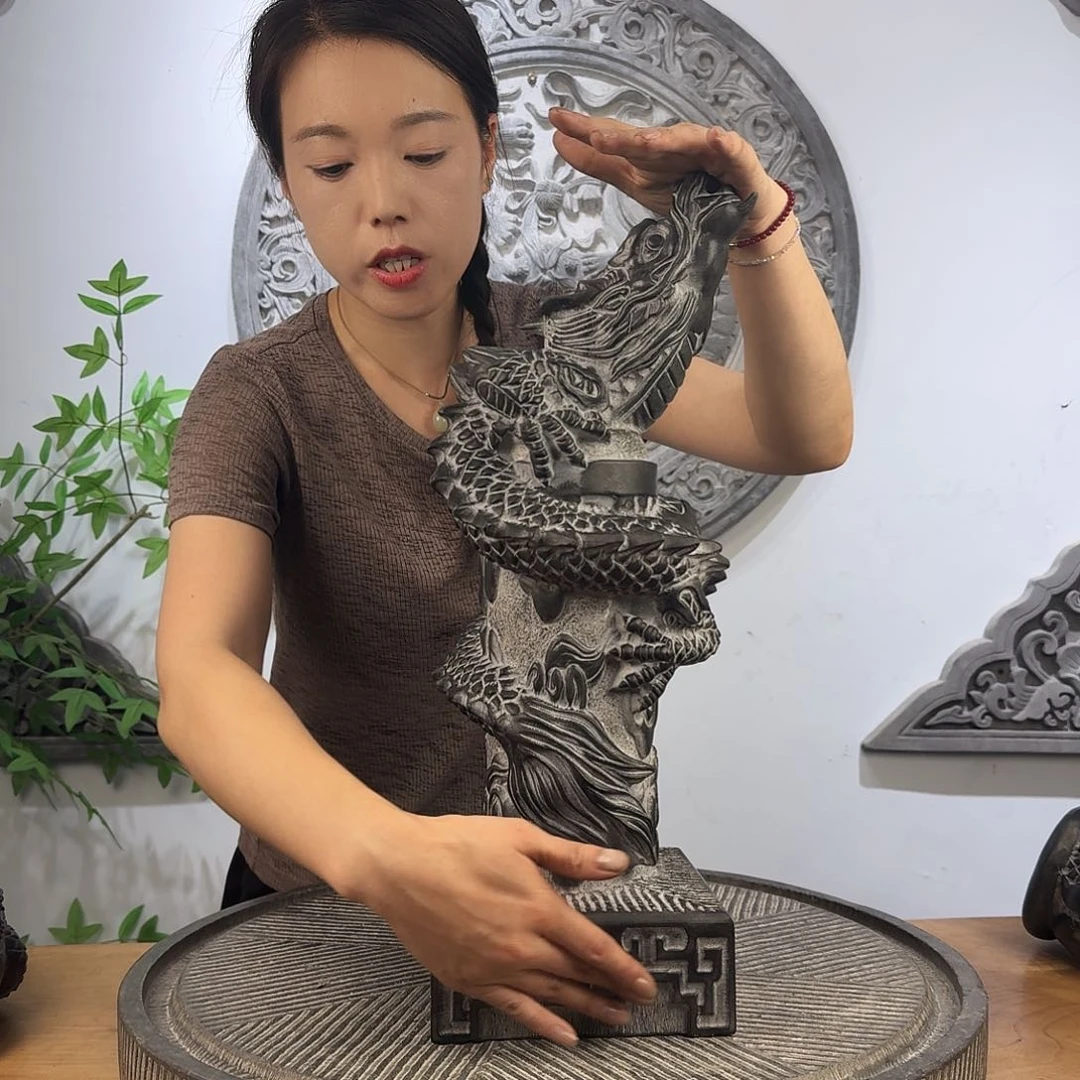 石材雕刻精工盘龙柱50厘米高