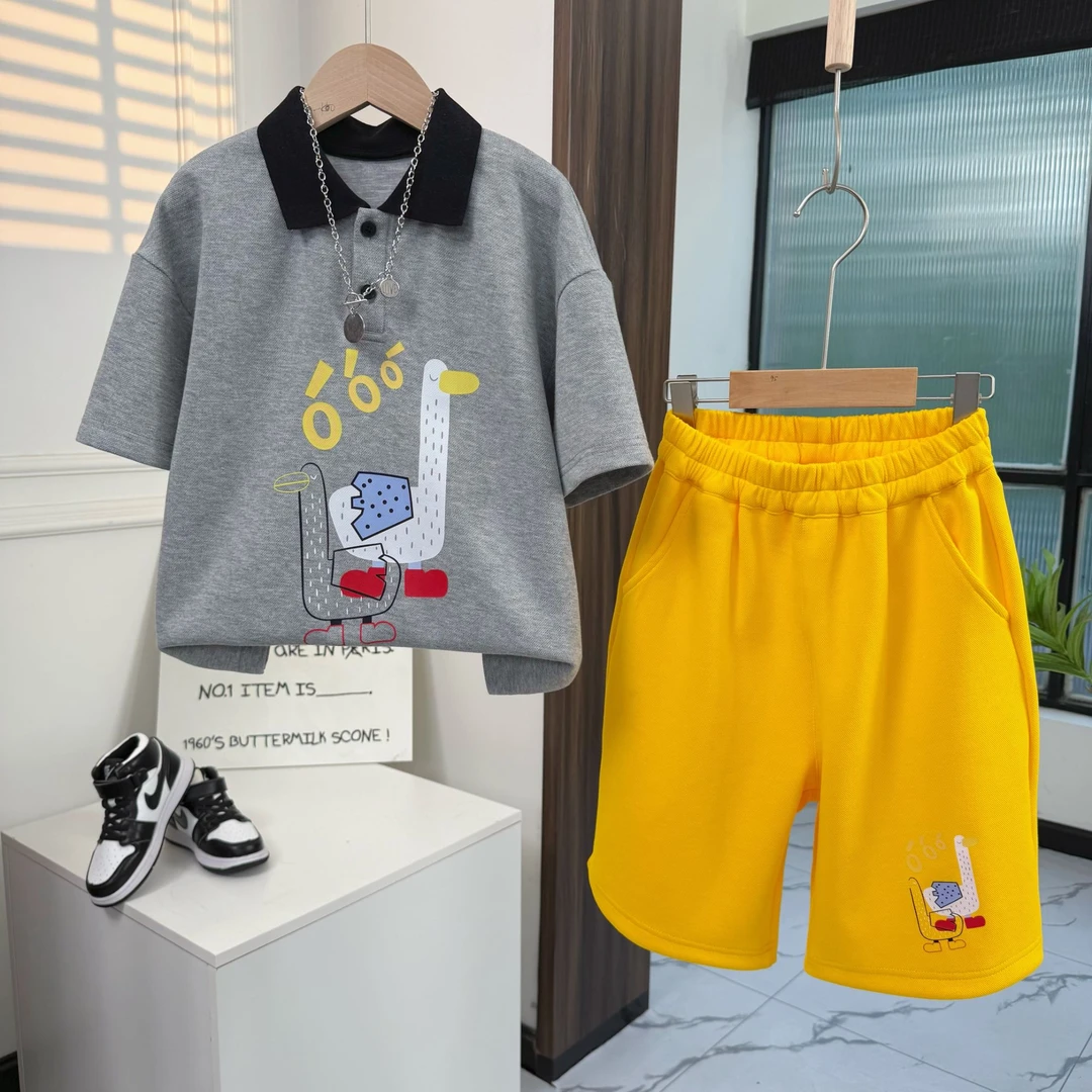 【夏季新款】男女宝儿童polo领短袖短裤套装潮流两件套时尚
