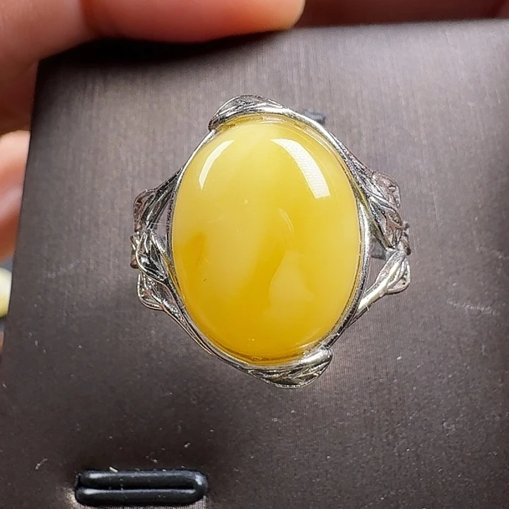 蜜蜡银S925镶嵌戒指戒指