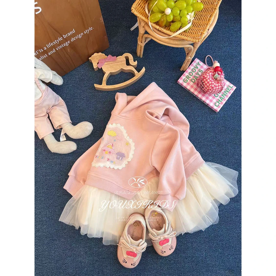 现飞飞家·甜奶油25秋季卡通印花长袖女童可爱休闲卫衣纱裙 FF2908