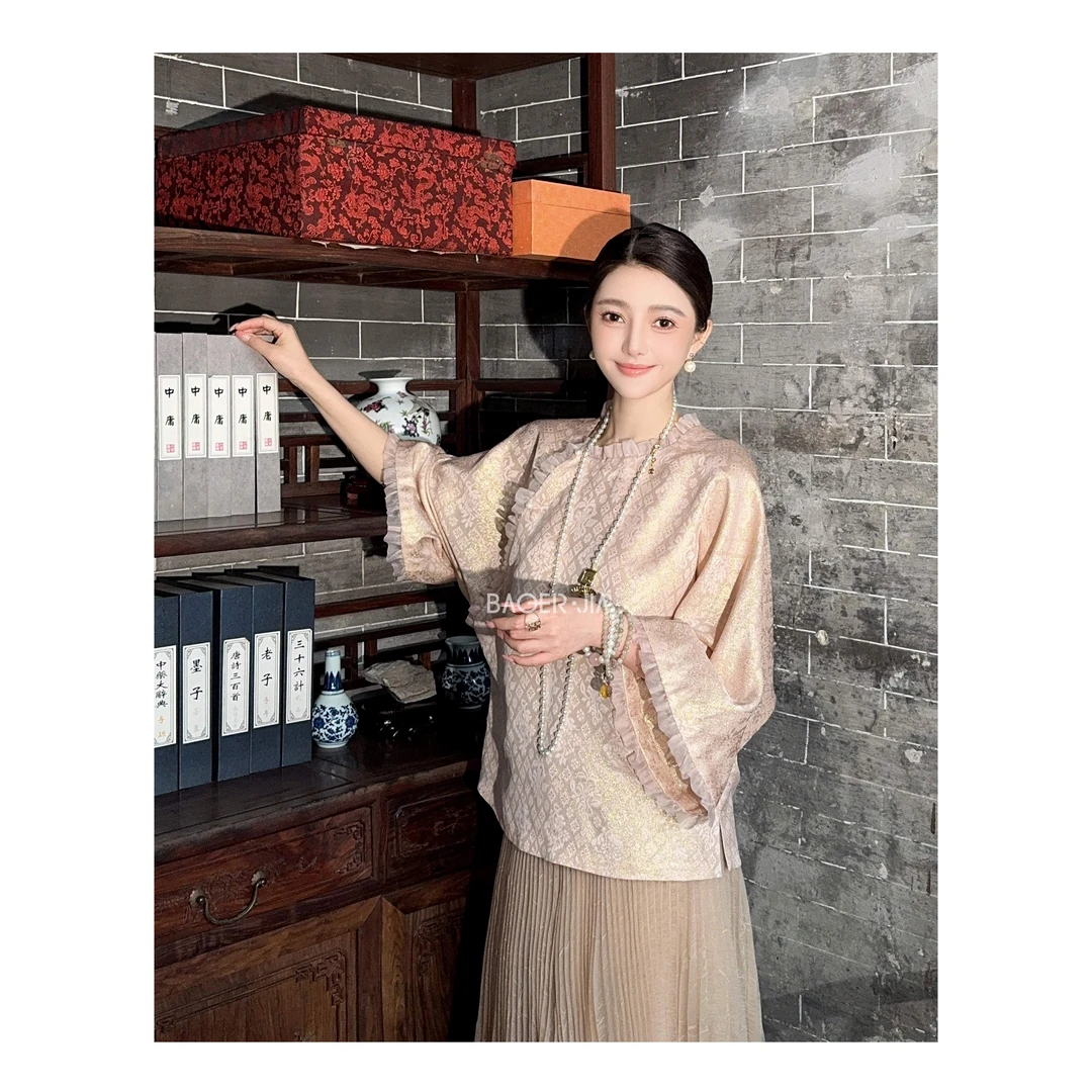 23-【浣轻纱】宝儿家含幂BK71925103XQ新款穿搭国潮风气质花边上衣