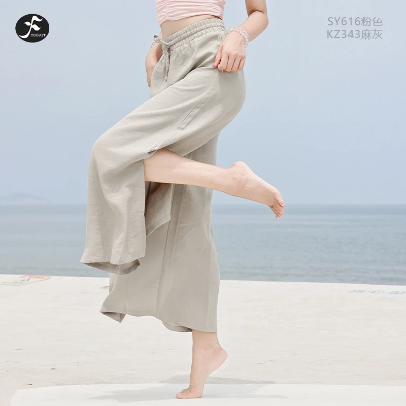 一梵亚麻夏季阔腿裤高腰透气休闲裤复古时尚老钱风透气瑜伽裤