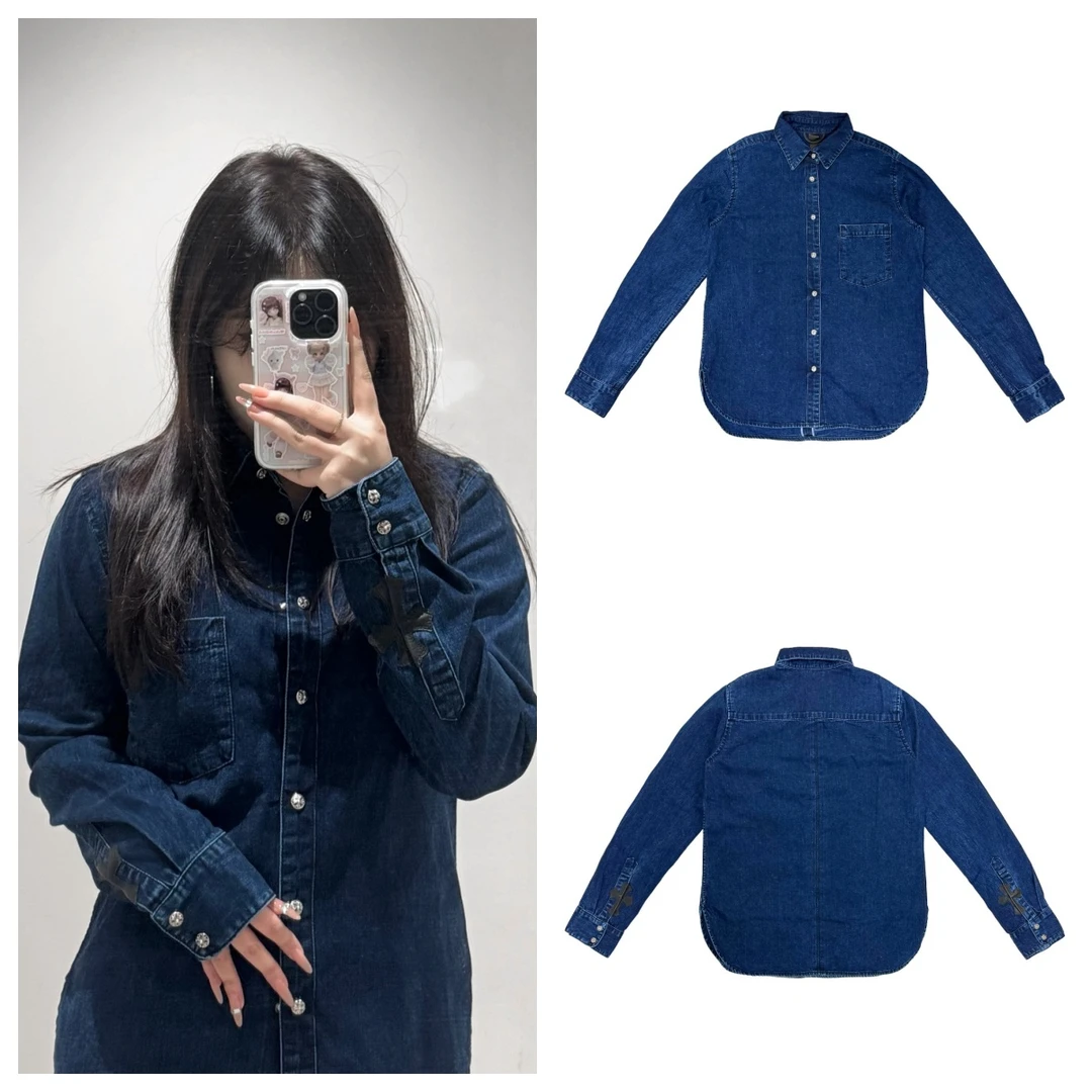 Chrome Hearts 克罗心 袖口十字贴皮牛仔衬衫 女款