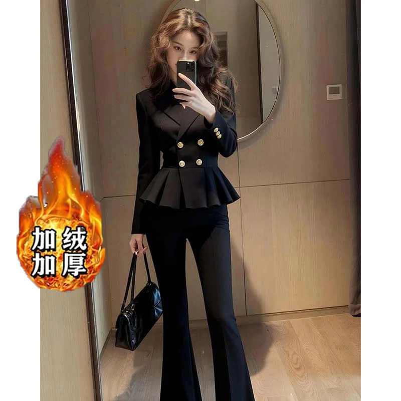 【沐紫专属】【加绒加厚】【两件套】小个子超好看气质黑色外套HY0160