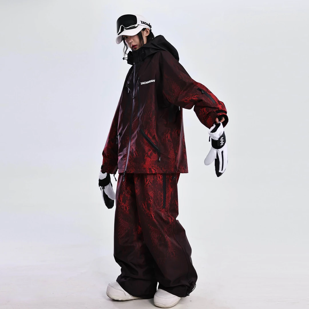 ZACHARIAH【红鳞蛇纹】户外防风滑雪服套装透气透湿单双板滑雪衣