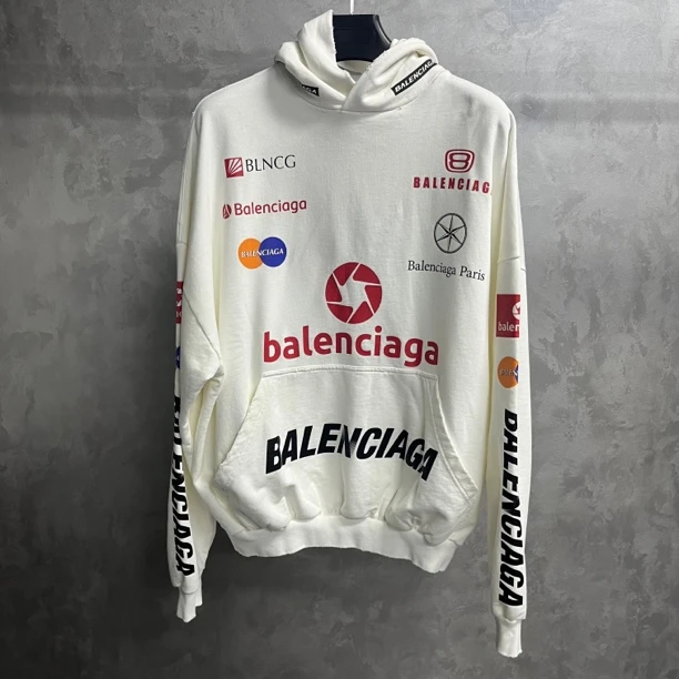 全新未使用 Balenciaga/巴黎世家 白色字母logo连帽卫衣/2码/3码