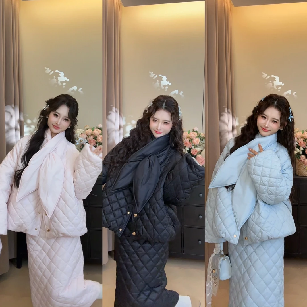 【甜美暖冬羽绒套装】原创设计师女装白鸭绒法式财阀千金羽绒套装