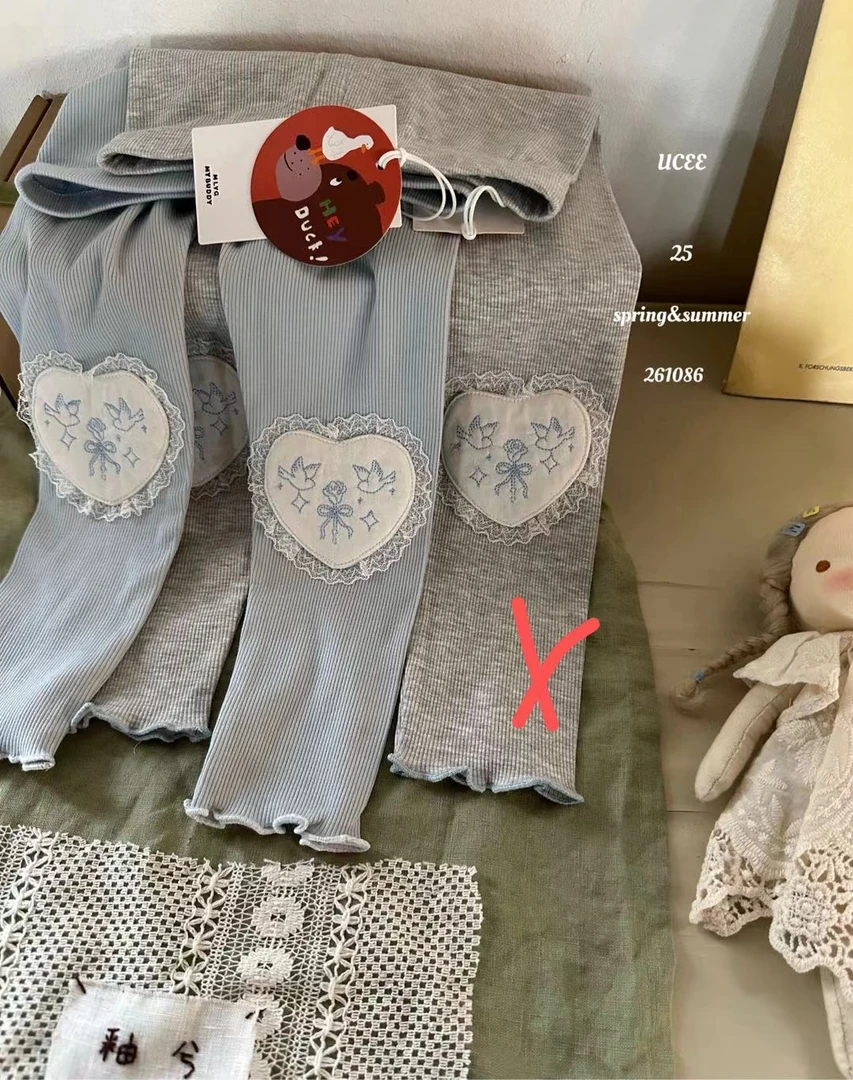 女童蓝色爱心蕾丝打底裤（YX-261086-春秋）