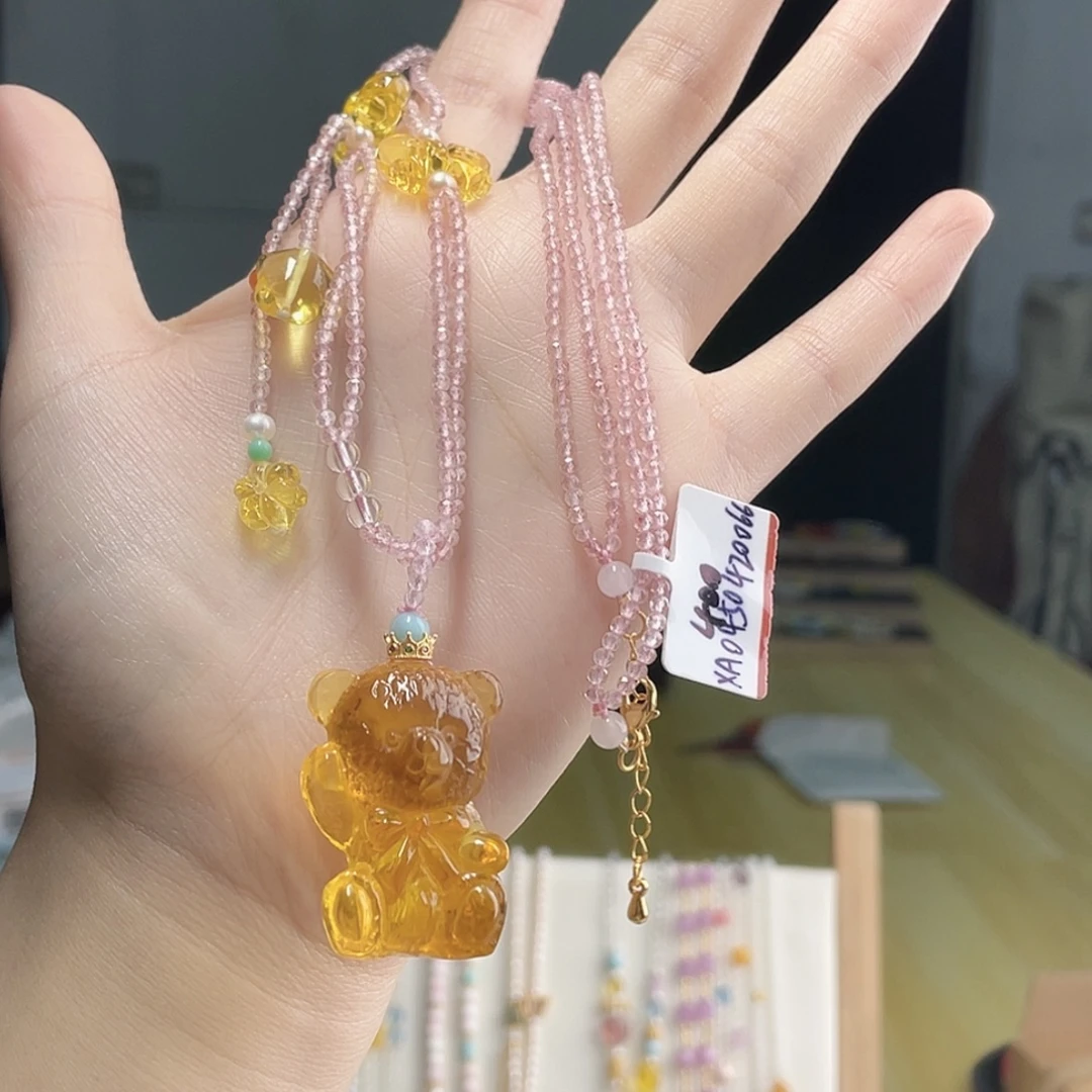 琥珀银S925镶嵌裸石吊坠