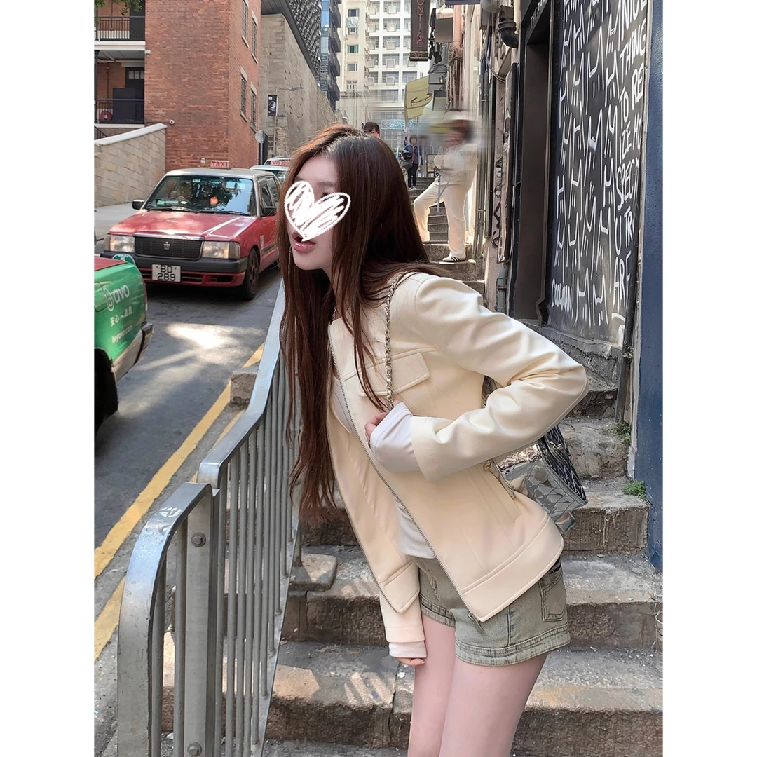 加州礼拜一秋季新款美式立领修身显瘦上衣外套女H898