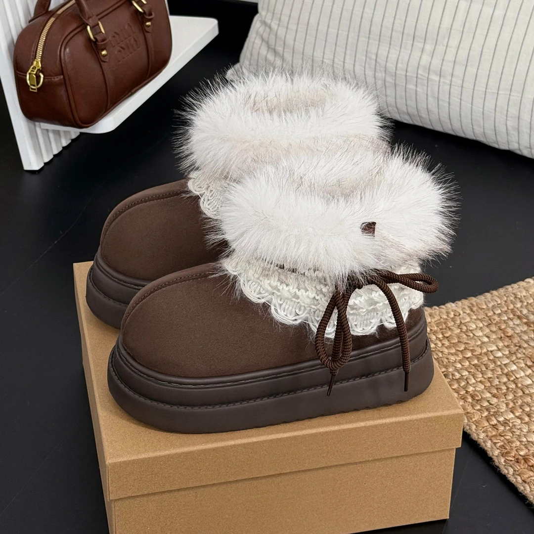 潮流百搭毛毛雪地靴女冬季2025新款增高厚底加绒保暖短靴子棉鞋女
