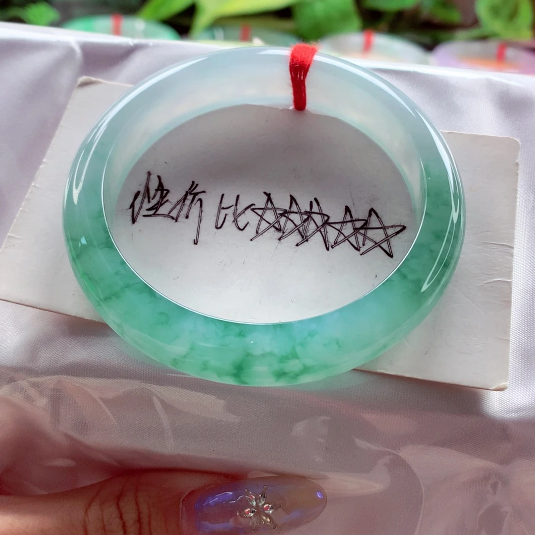 翡翠未镶嵌手镯55.3 冰飘蓝花小万性价比 灵