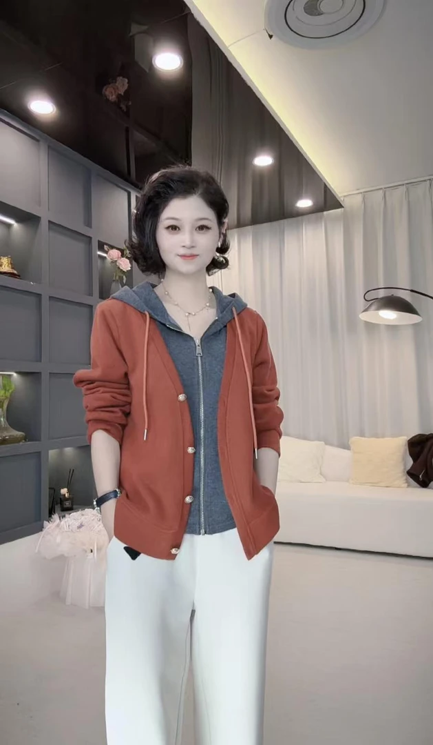 假两件开衫拉链2025秋季新品百搭时尚开衫上衣卫衣2568