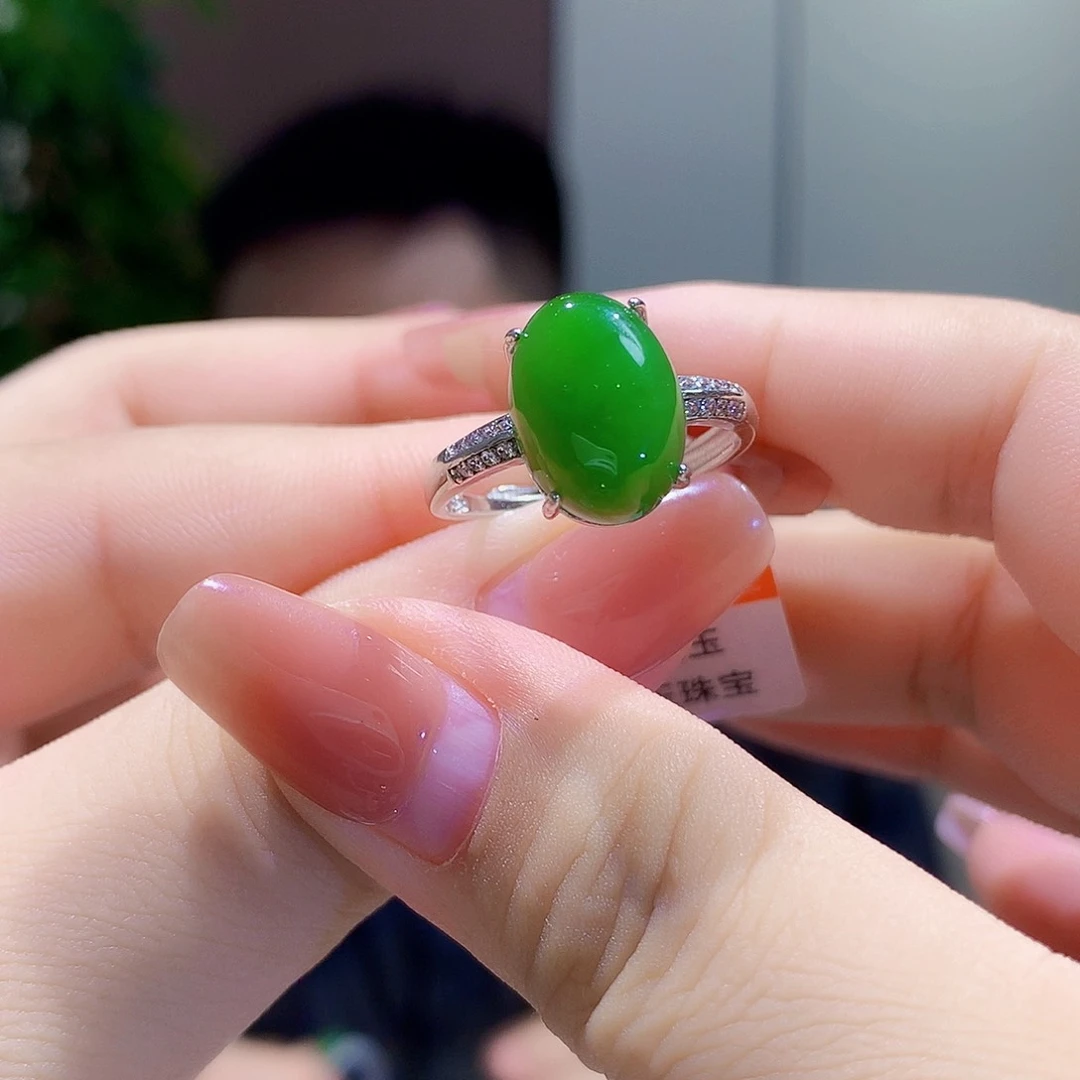 和田玉（碧玉）戒指银S925镀金镶嵌