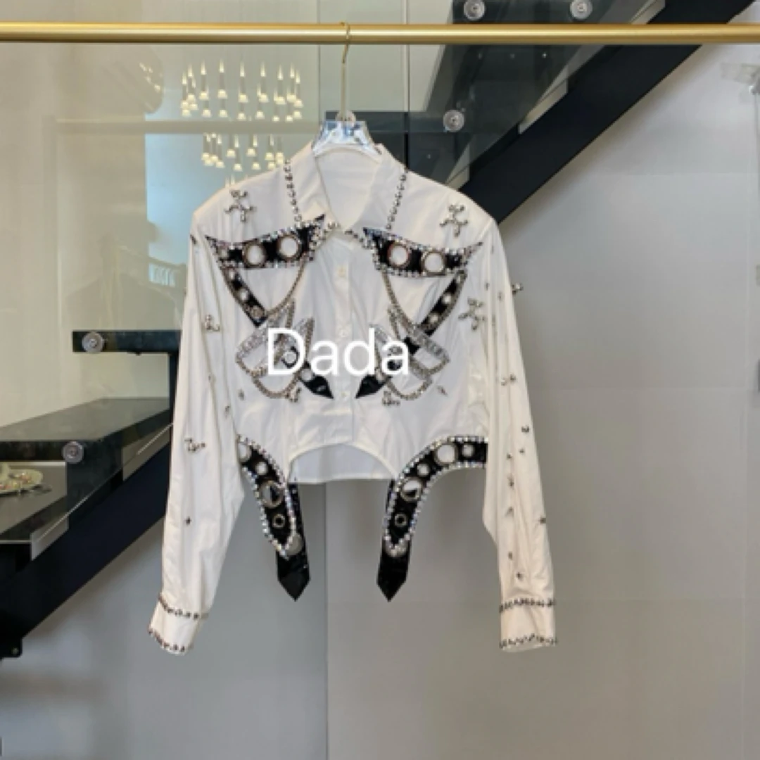 Dada新款重工个性休闲时尚百搭洋气修身短款衬衫