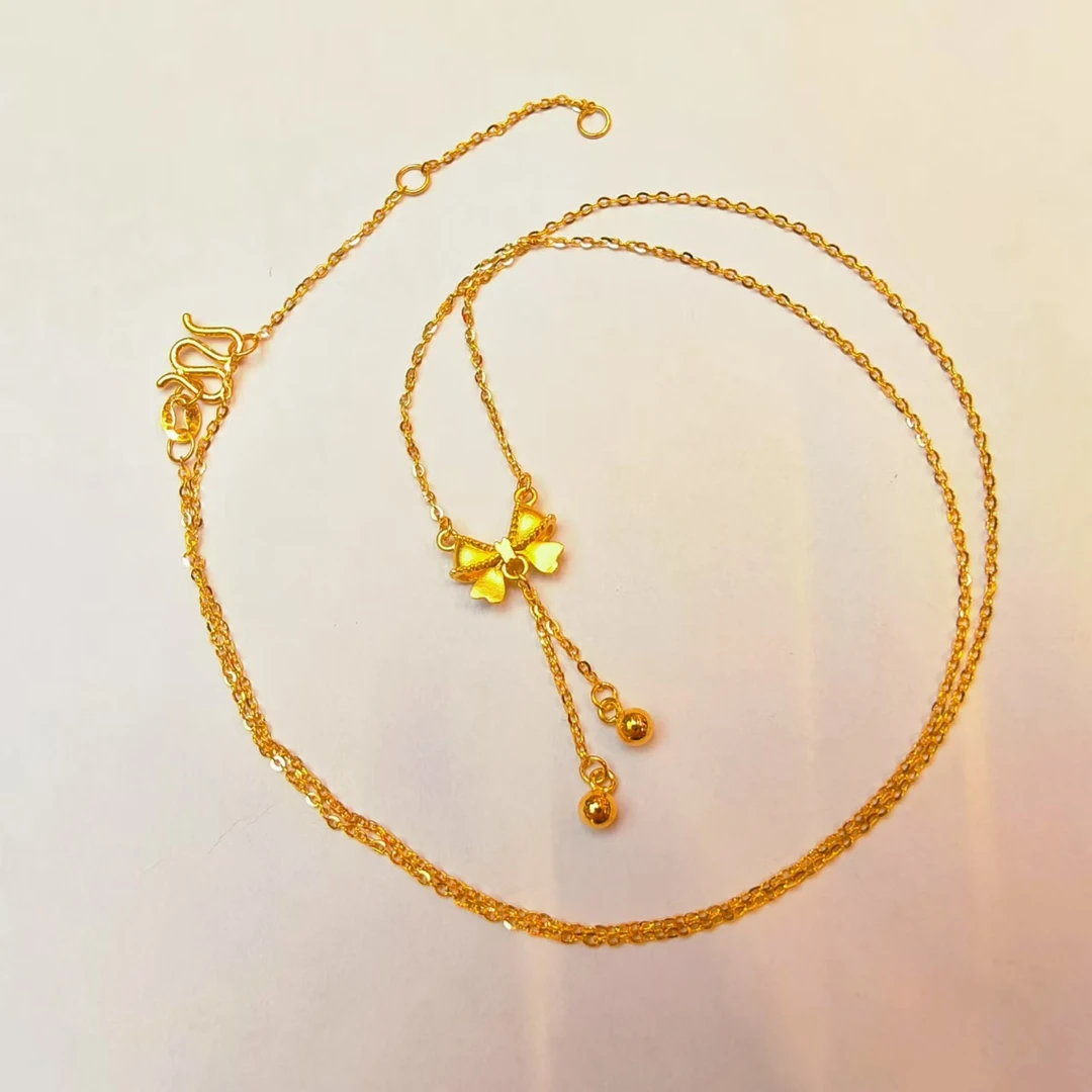 130#足金999黄金 5G硬金 蝴蝶结灵动吊坠黄金项链套链